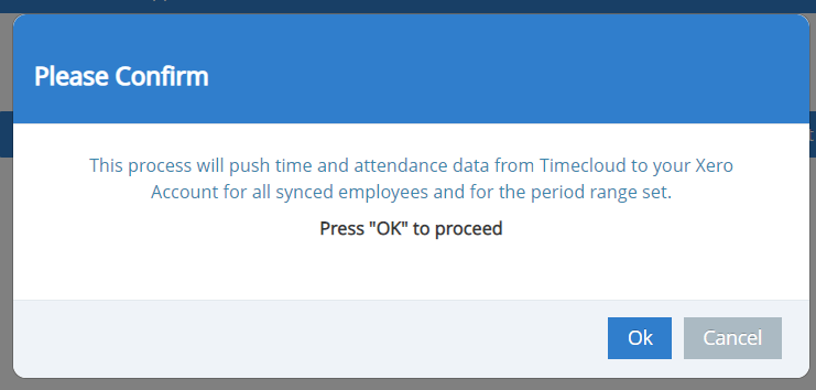 Timecloud + Xero Confirm Publish