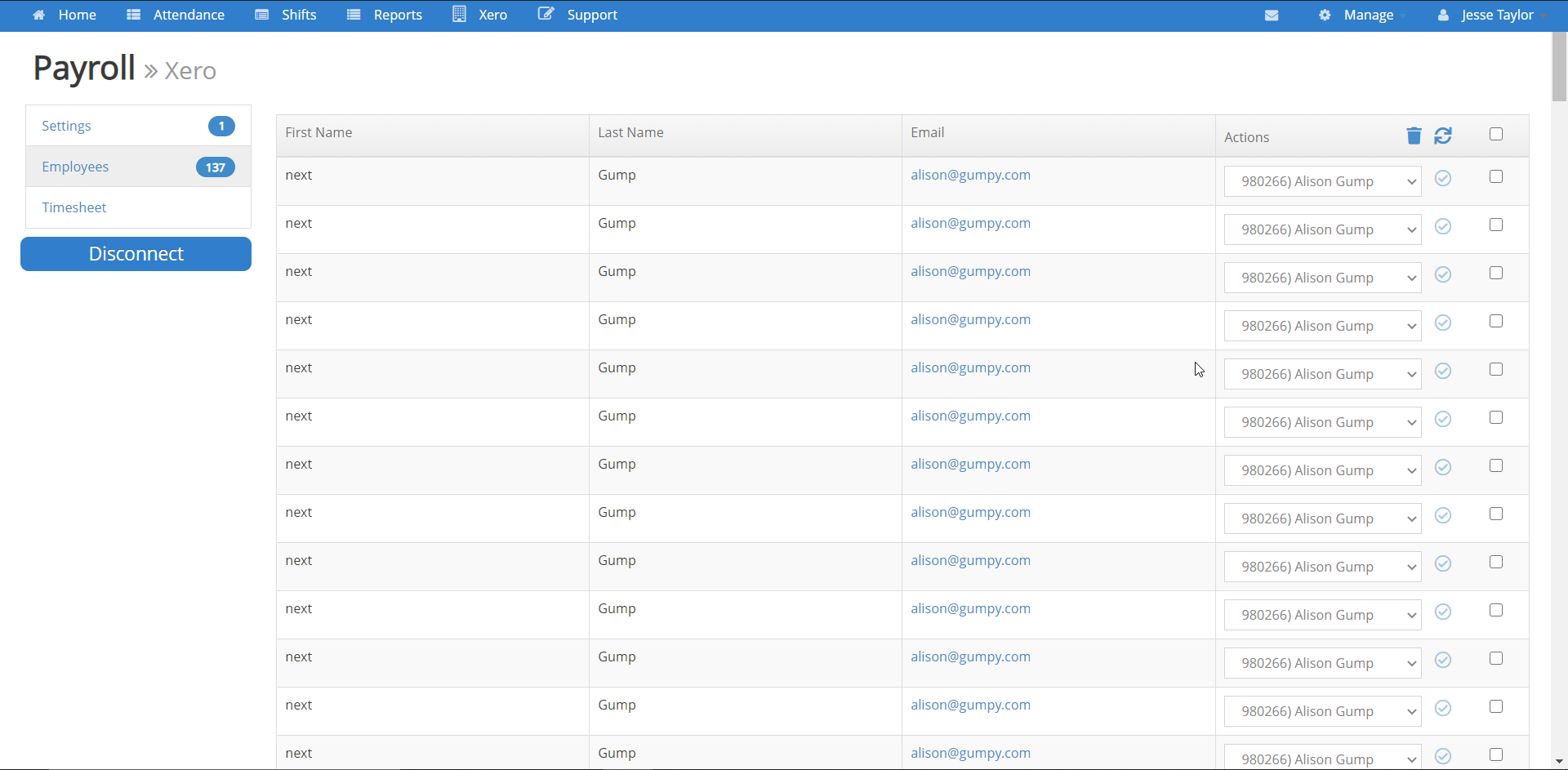 Timecloud + Xero Employee Page