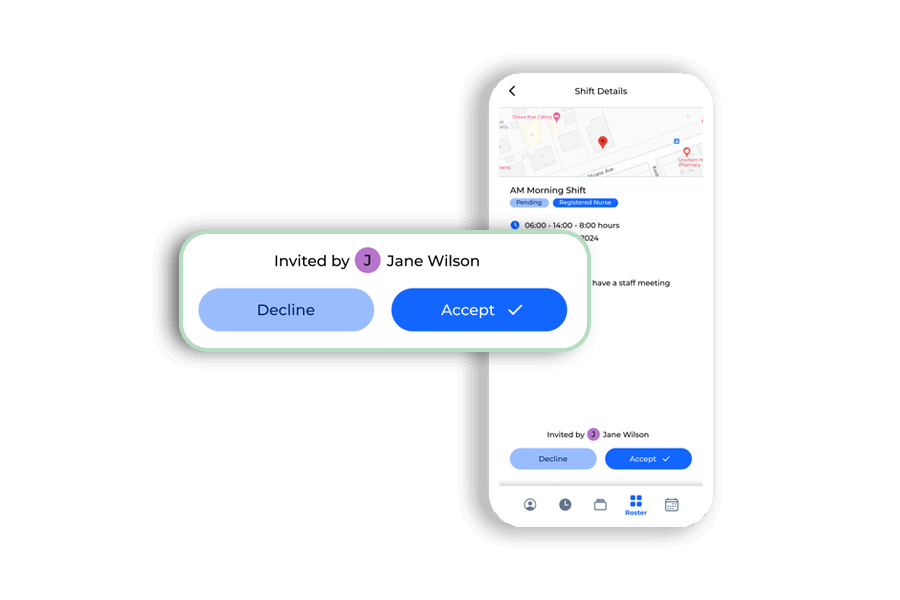 All employees can manage their rosters and attendance from their mobile phones
