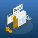 A cartoon image of a laptop with files coming out of it labelled "oops"