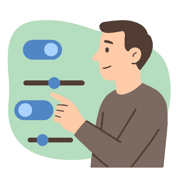 Man configuring settings by switching dials