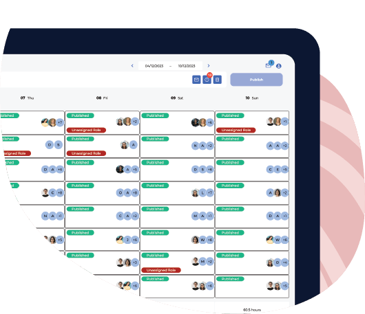 Staff rostering feature images of a workforce management software on a computer