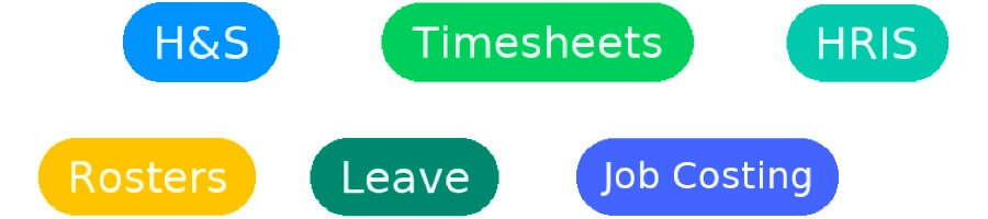 Timeclouds Key Features 1: H&S, Timesheets, HRIS. Rosters, Leave, Job Costing